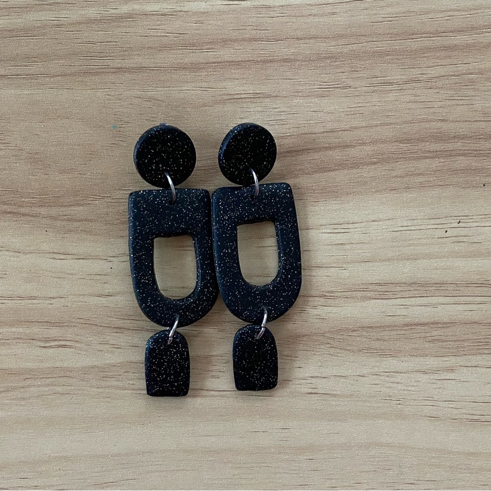 Black Glitter Dangle Earrings